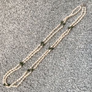 Vintage Faux Pearl & Jade Double Strand Necklace